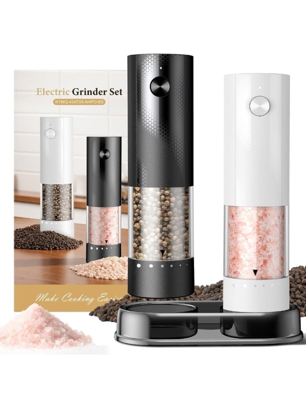 Rechargeable Electric Salt & Pepper Grinder Set - Adjustable Coarseness, 2 Pack